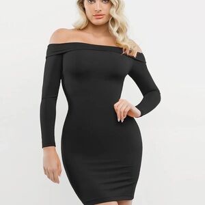 NWT Popilush Long Sleeve Shapewear Off The Shoulder Bodycon Mini Dress Size S